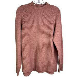 Becool Sweater Womens S/M Pink Orange Mock‎ Neck Shaker Ribbed Knit LS Classic